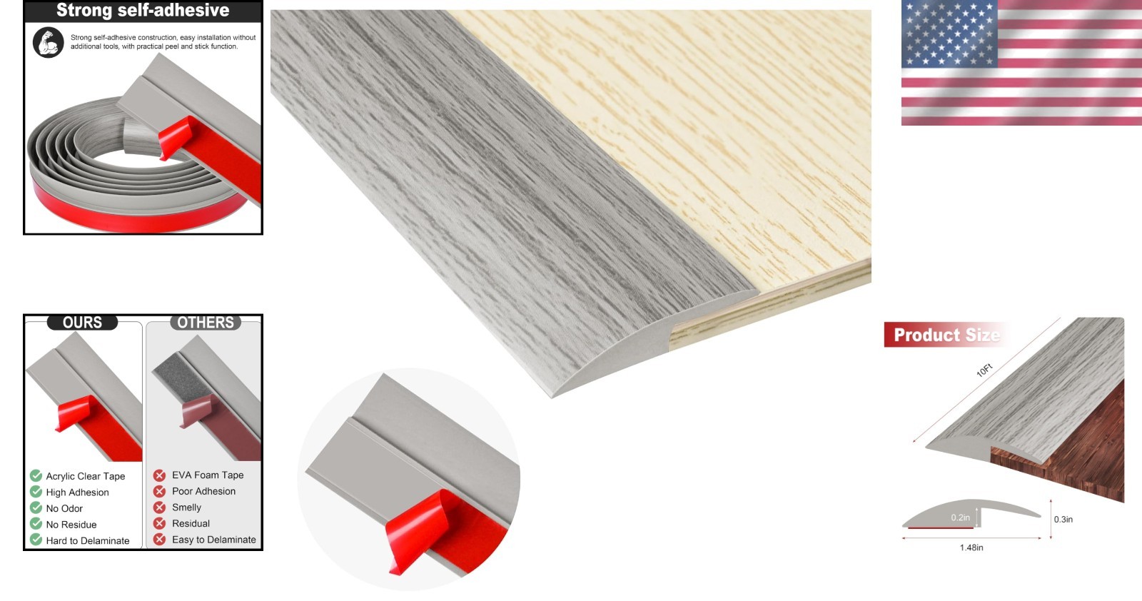 Self-Adhesive Floor Transition Strip – 10Ft Gray Forest for Safe Home Edges