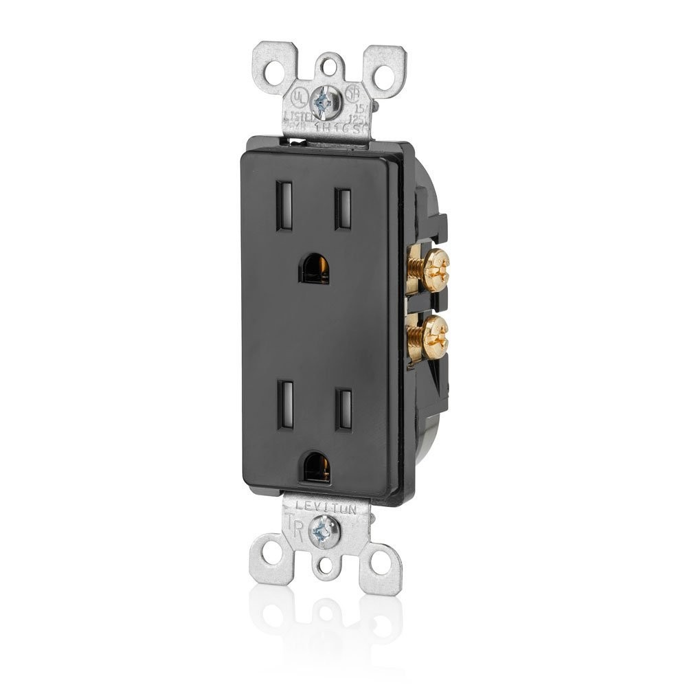 15 Amp Duplex Outlet with Tamper Resistance – Sleek Black for Modern Homes
