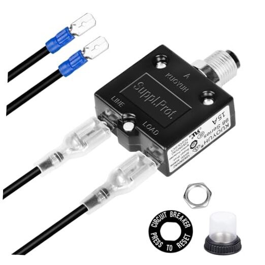Push Button Circuit Breaker 15 Amp, Fuse Tester, Auto Trip, Manual Reset 15A