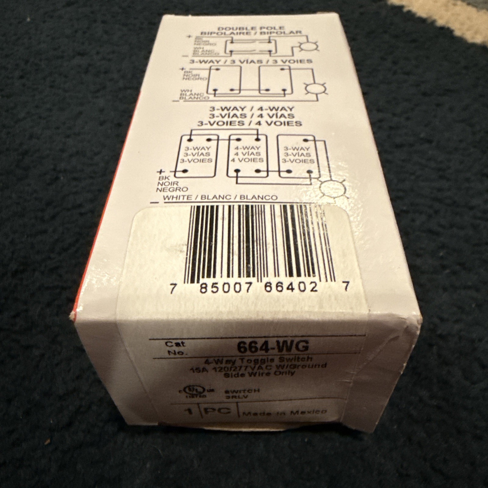 Pass & Seymour White 4-WAY COMMERCIAL Toggle Wall Light Switch 15A 664-WG Boxed