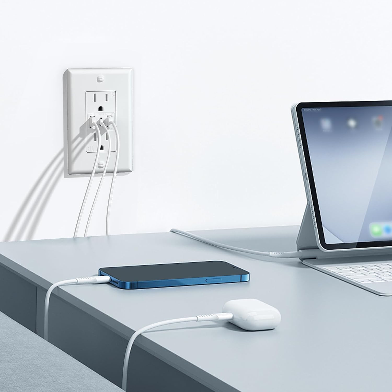 6.0A USB Outlet 6 Pack, 3-Port 30W Wall Outlets with 2 Type a & 1 Type C, 15 Amp