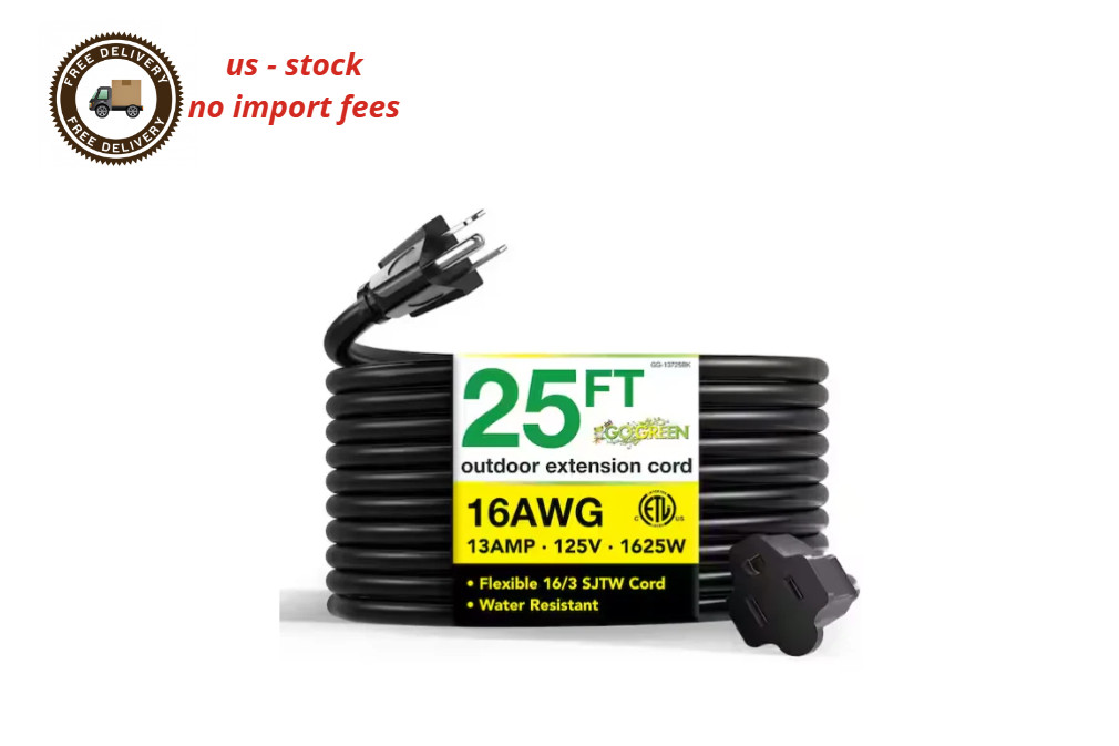 GoGreen Power 25 ft. 16/3 Heavy Duty Extension Cord – Black