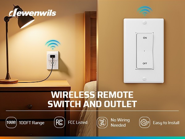 DEWENWILS No Wiring Wireless Light Switch Magnetic Remote Plug & Play 15A