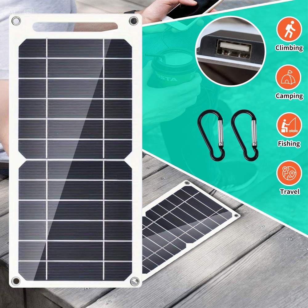 10W/15W 5V Solar Panel USB Waterproof Outdoor Camping Charger Phone Power Bank