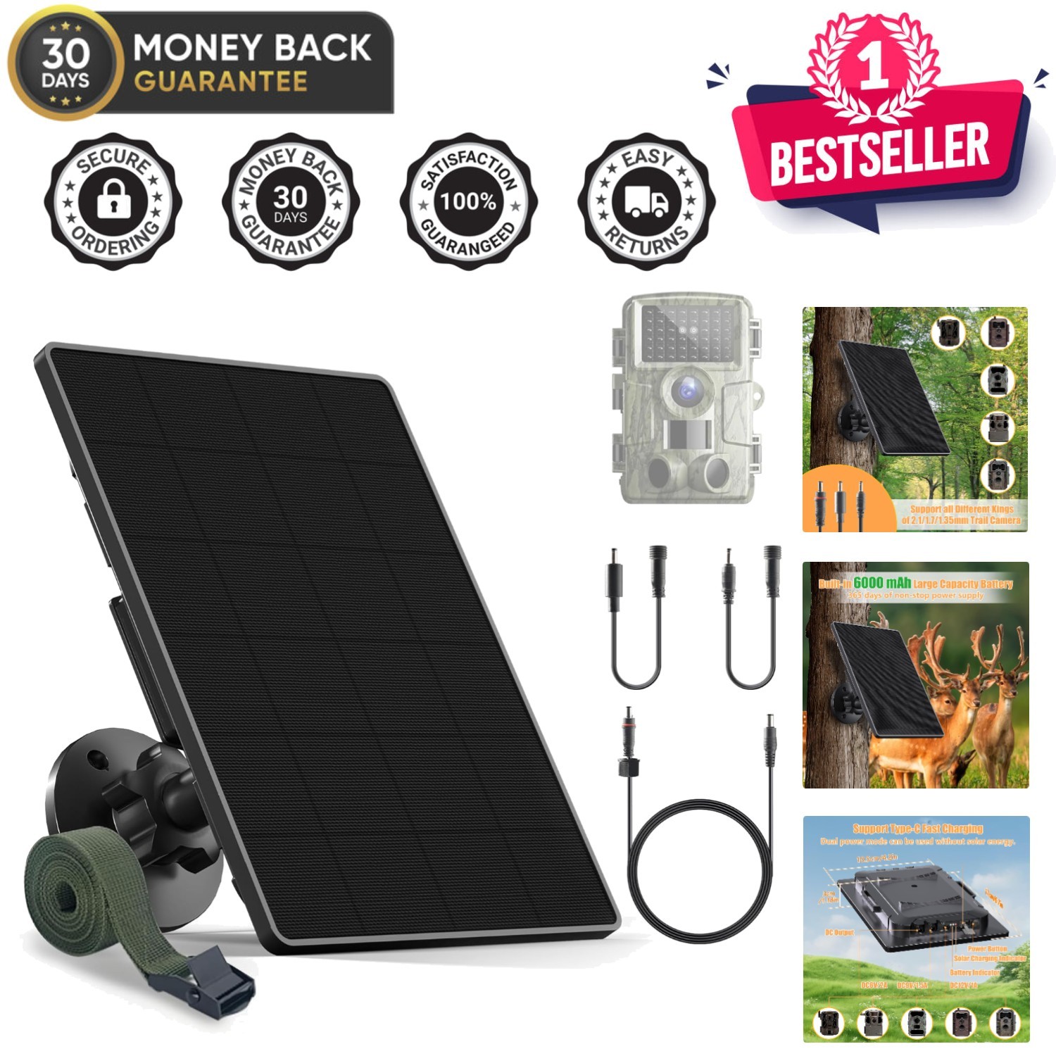 6W Solar Battery Charger Kit for Trail Cameras – Versatile DC Outputs Included