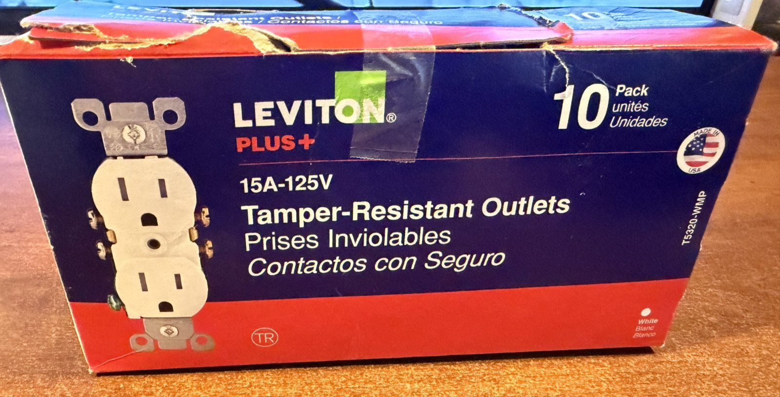 Leviton Plus+ Tamper Resistant Outlets 10 Pack 15A-125V T5320-WMP White