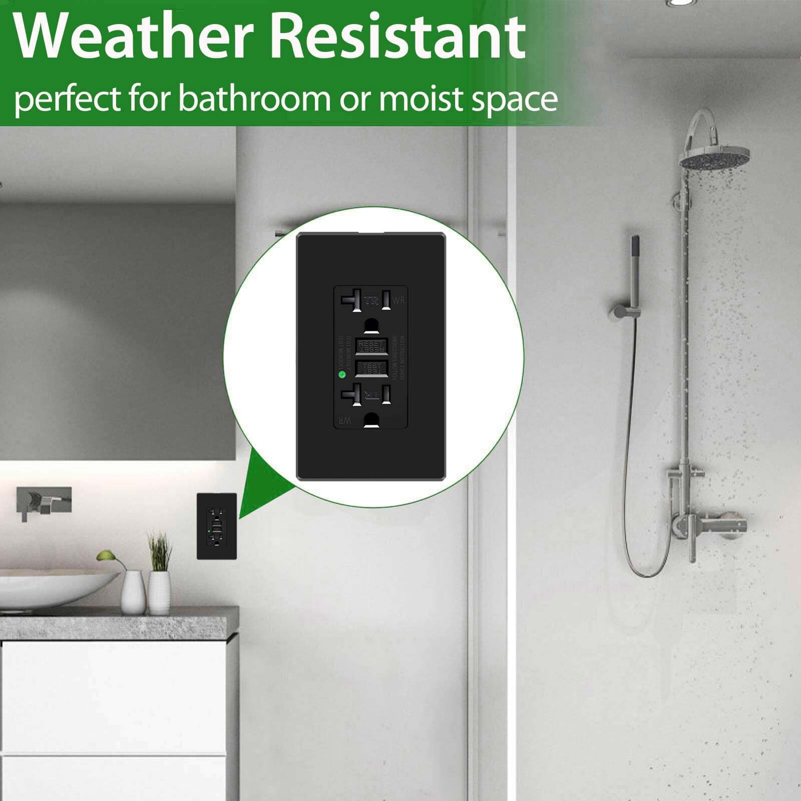 GFI Outlet 20 Amp GFCI Receptacle Tamper-Resistant TR WR for Bathroom Black ETL