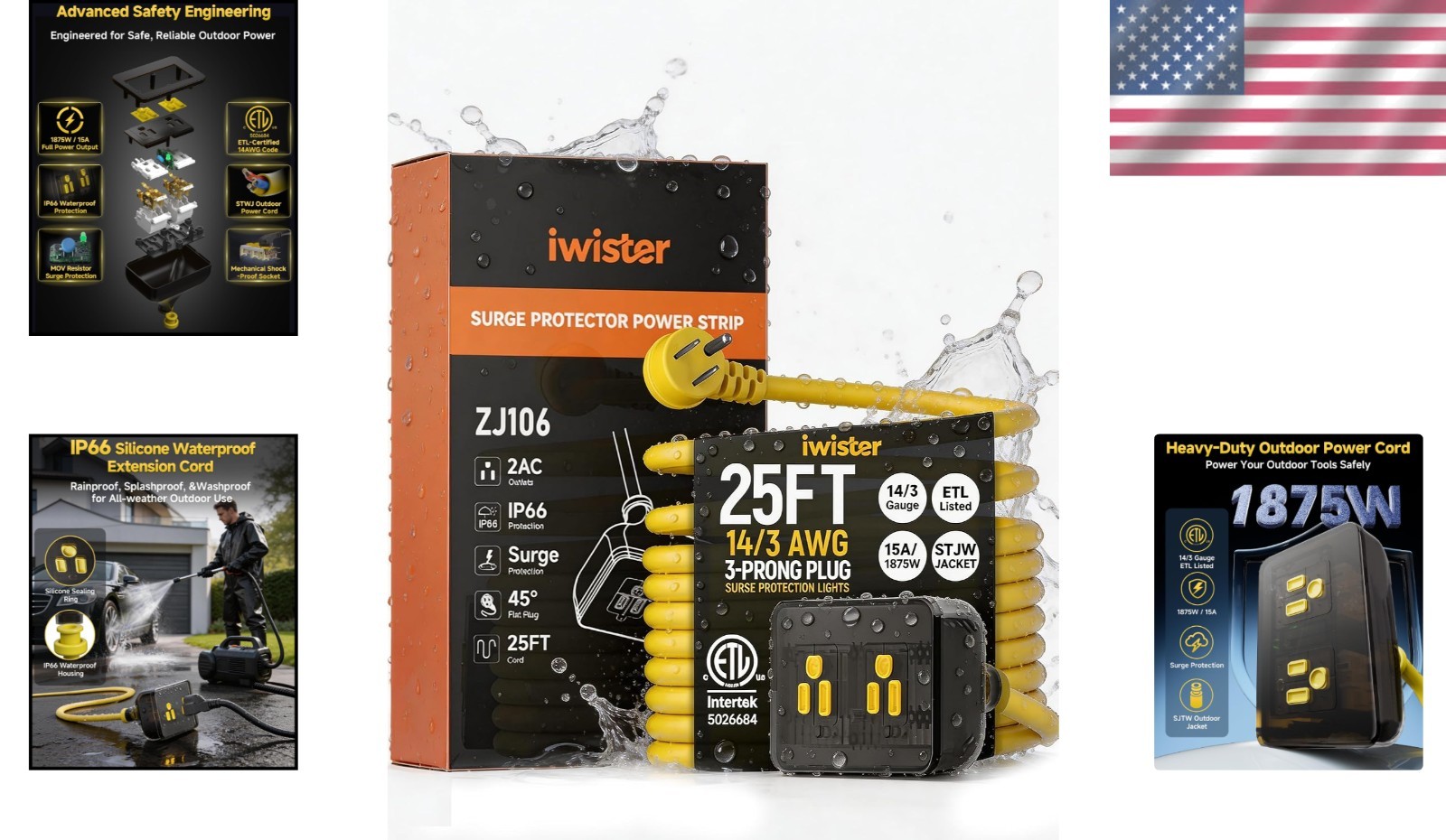 Waterproof & Scratch-Resistant 25 Ft Outdoor Extension Cord for All Devices