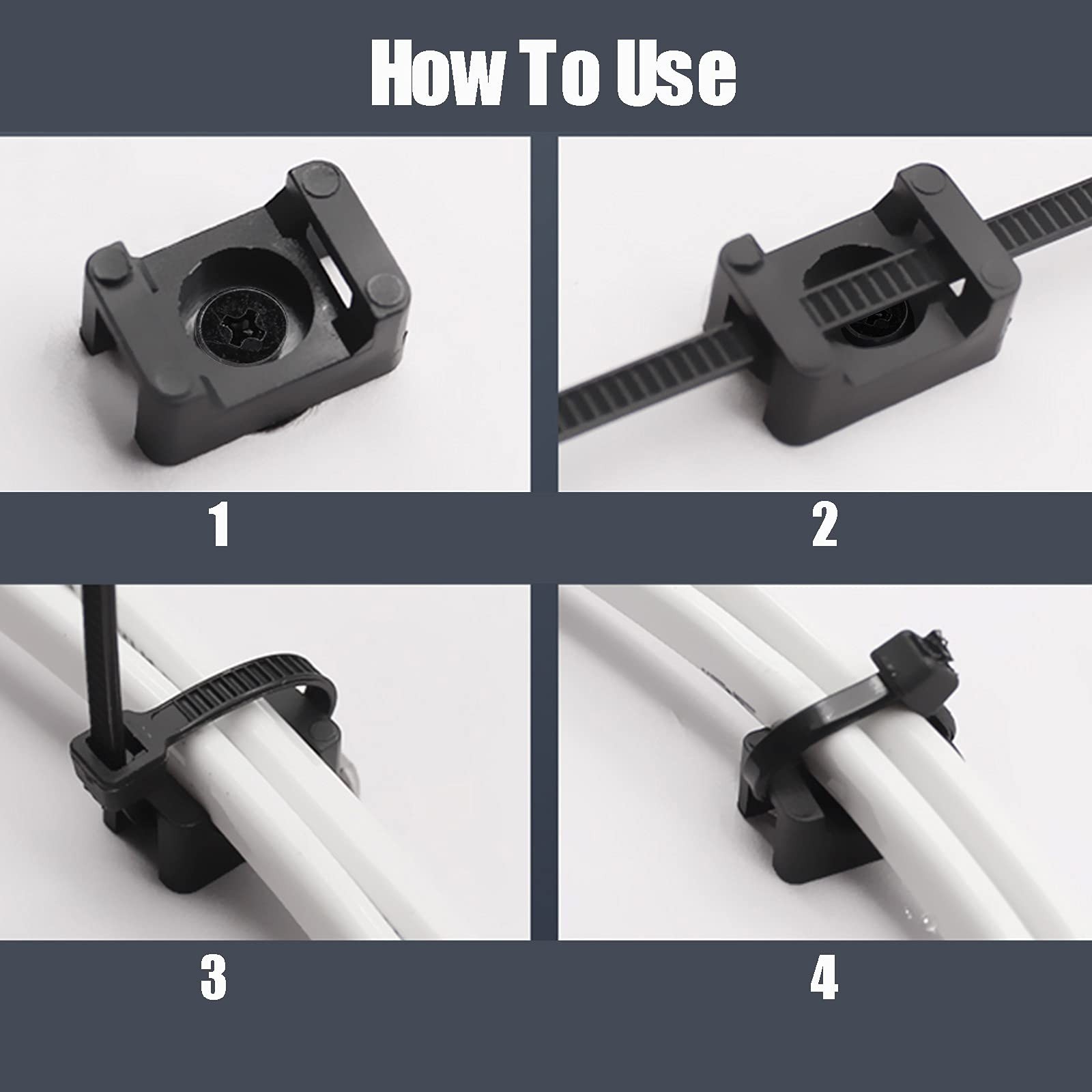YIOVVOM 100 Pcs Cable Zip Tie Saddle Type Mount With Screw,100 Small, White