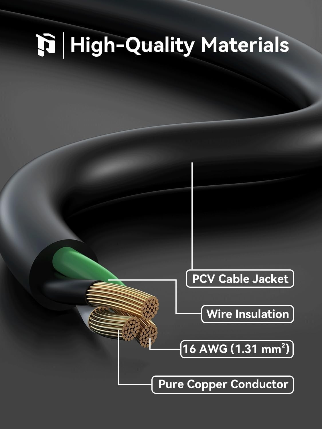 PLUGTUL 3 FT Extension Cord, Short Power Cord, Black Indoor/Outdoor 16 Gauge 3 P