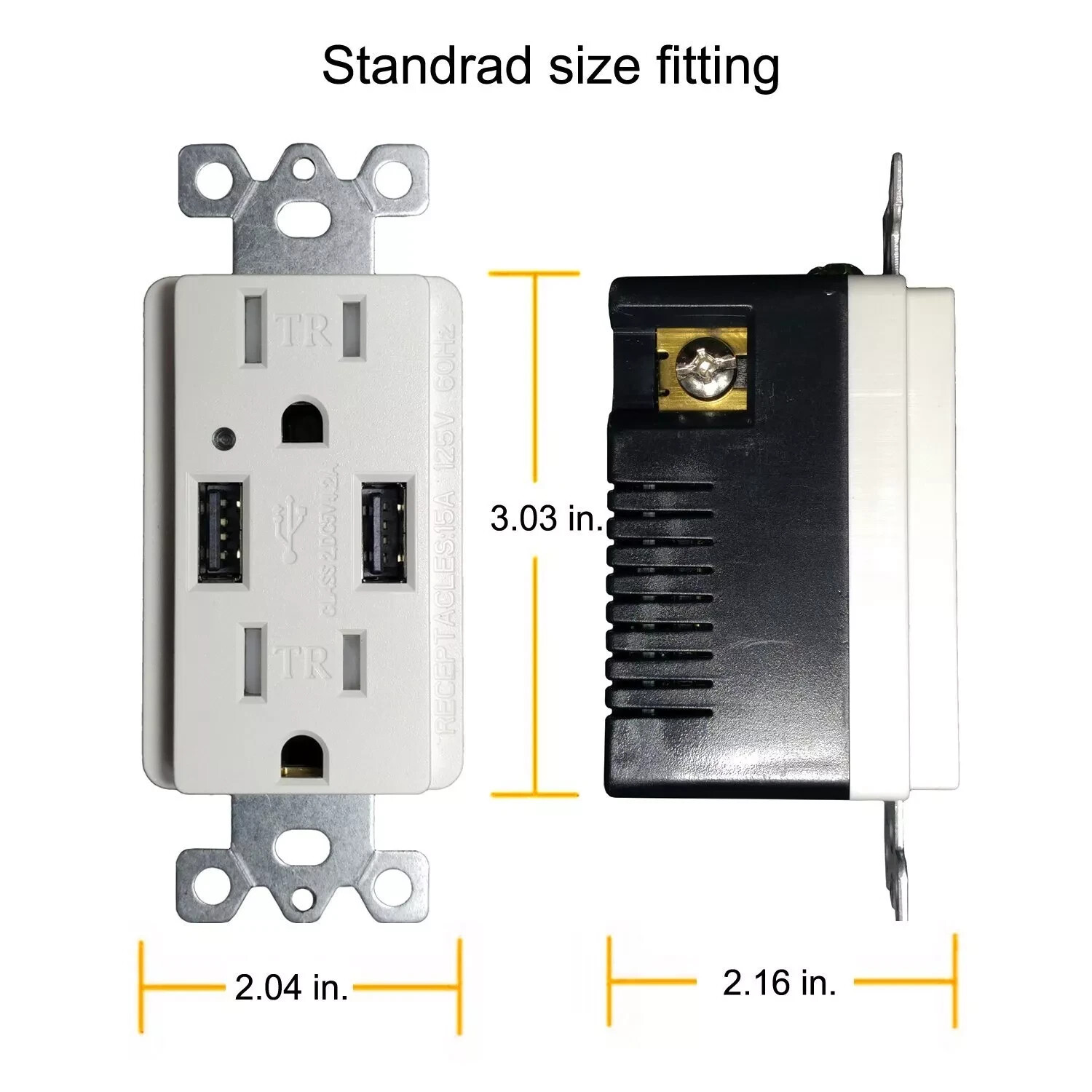 USB C Outlet Fast smart Charger 4.8A Duplex Receptacle 15A 125V Tamper Resistant