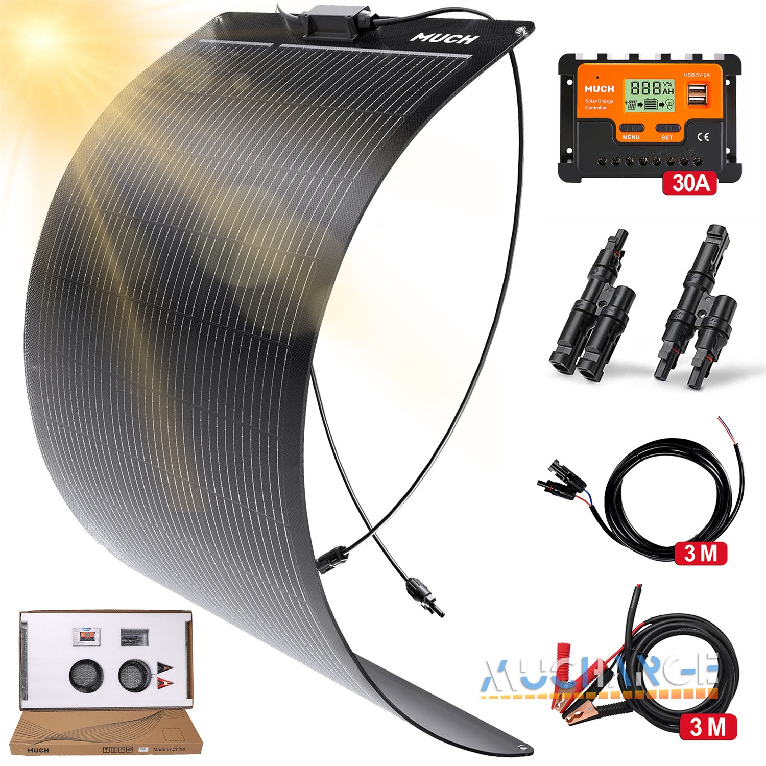 200/400W Monocrystalline Solar Panel Kits Portable for Camping RV Battery Charge
