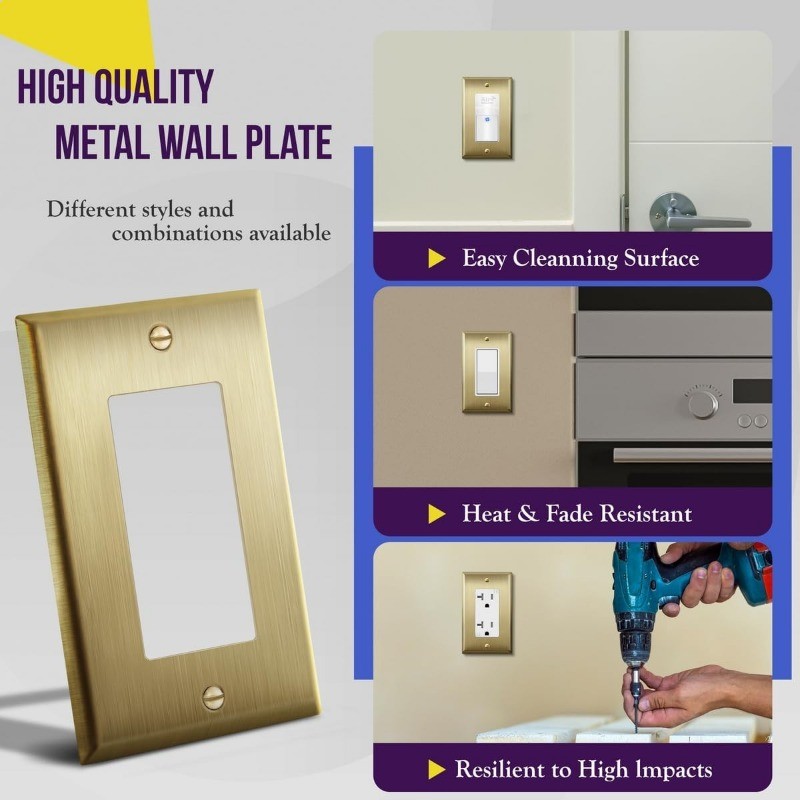 Decorator Switch/Outlet Metal Wall Plate Stainless Steel 201 Corrosion Resistant