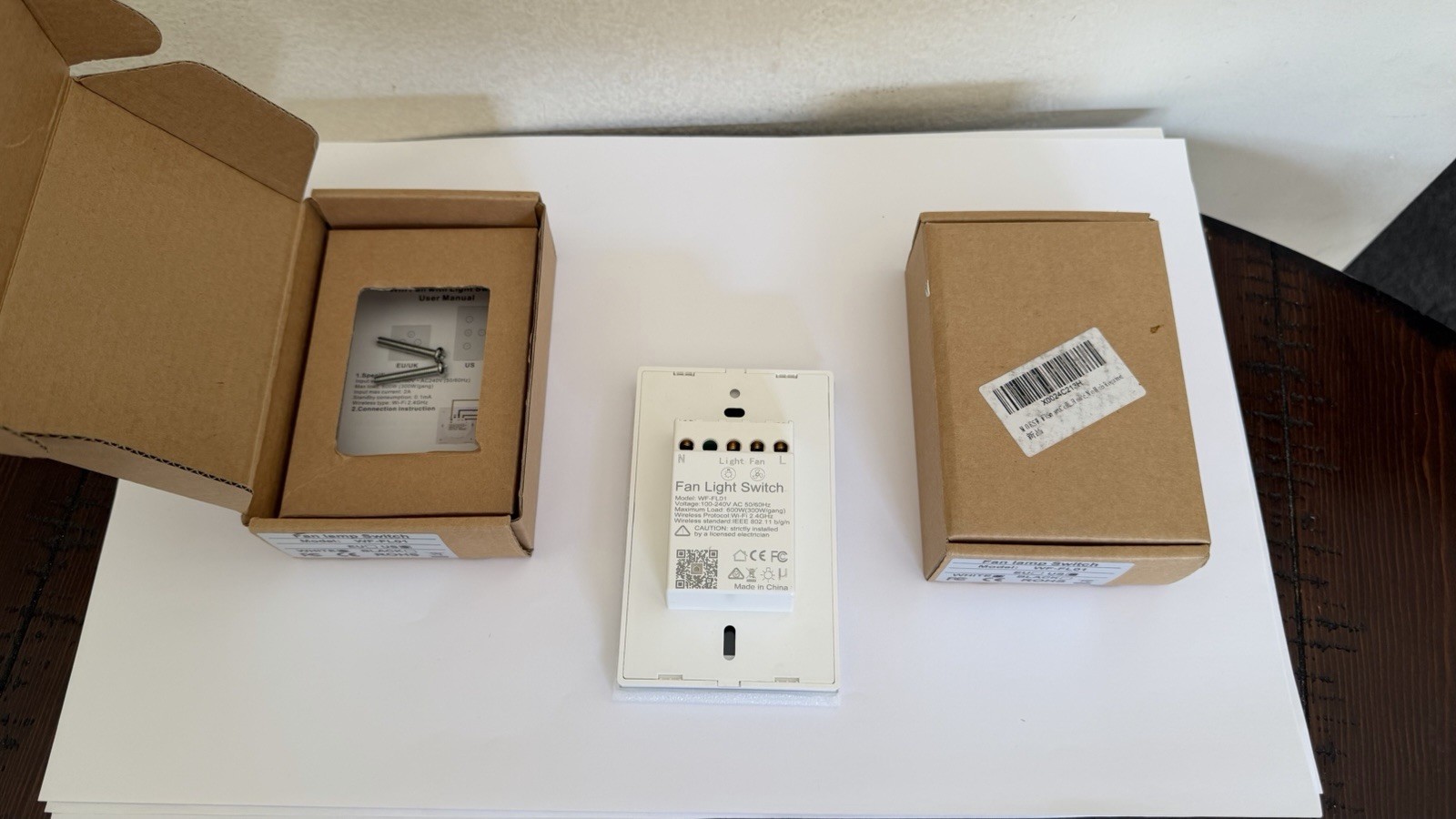MOES WF-FL01 Wi-Fi Touch Wall Switch Fan Light Control White Glass Panel-qty. 2