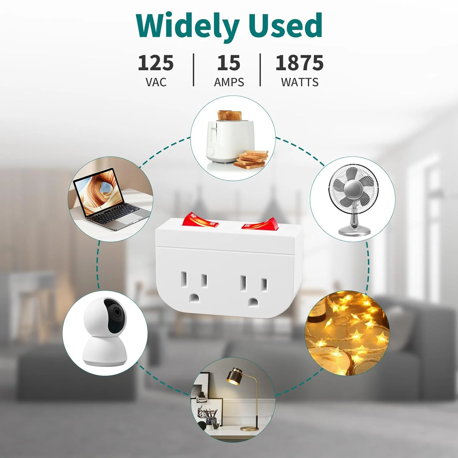 3Pack – POWAWINI Grounded Outlet with Double On Off Switch, Two Port Electrical