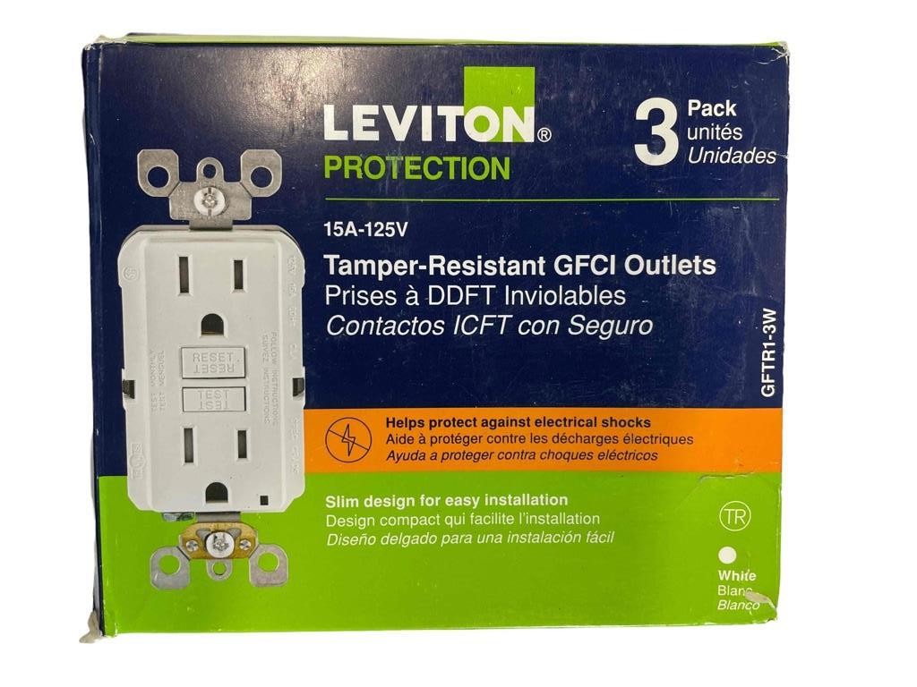 NEW 3 Pack Leviton GFTR1-3W 15A-125V GFCI Tamper Resistant Outlets White