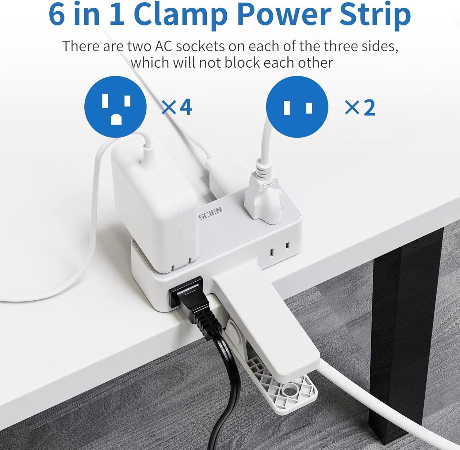 Desk Clamp Power Strip, under Desk Power Strip with 6 Outlet, 6 Feet Extension