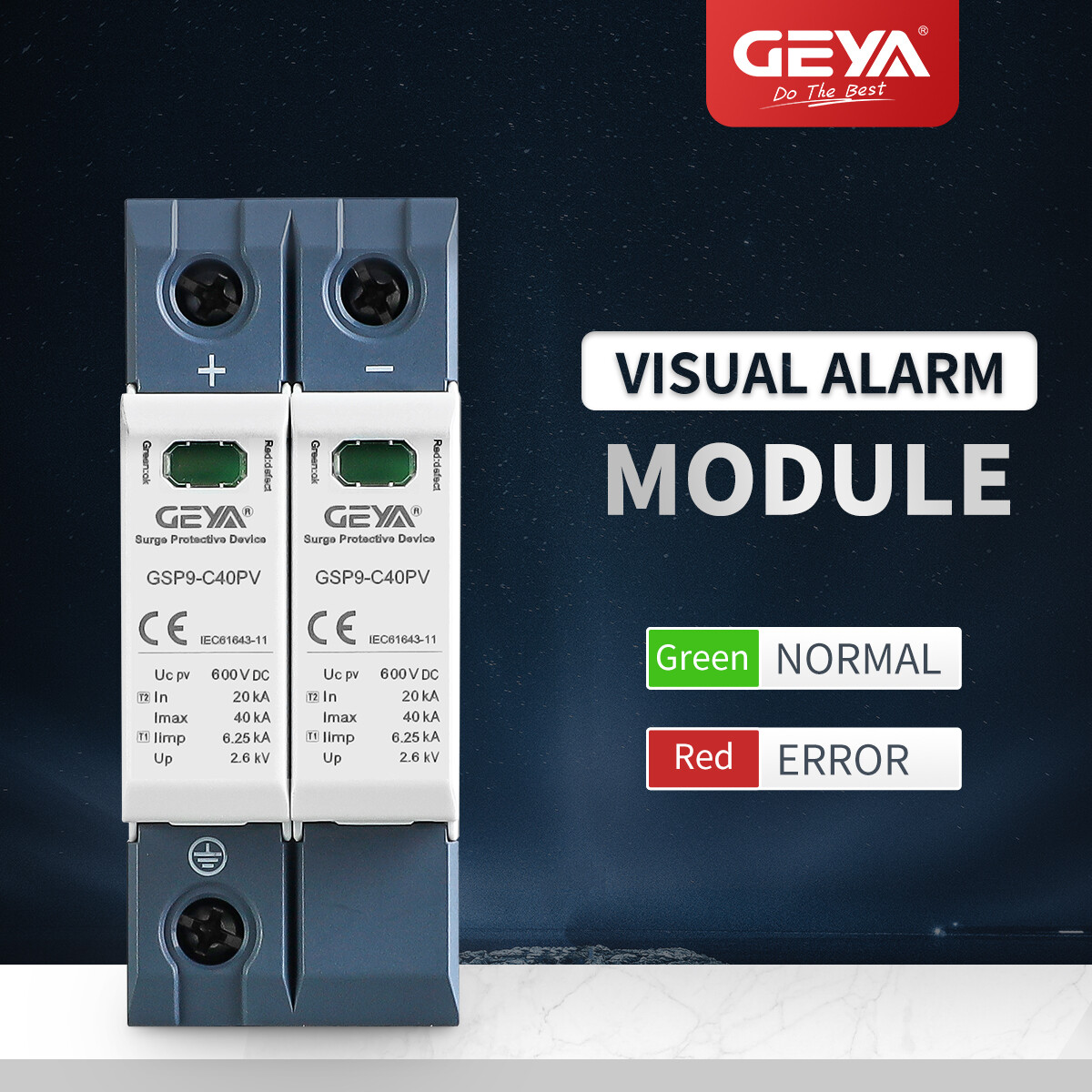GEYA Solar PV DC SPD 3P 1000/1500V Surge Protector Lighting Arrester Device 40kA