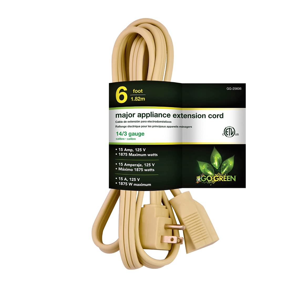 Heavy Duty Appliance Cord 6ft Beige for Air Conditioner 14 Gauge