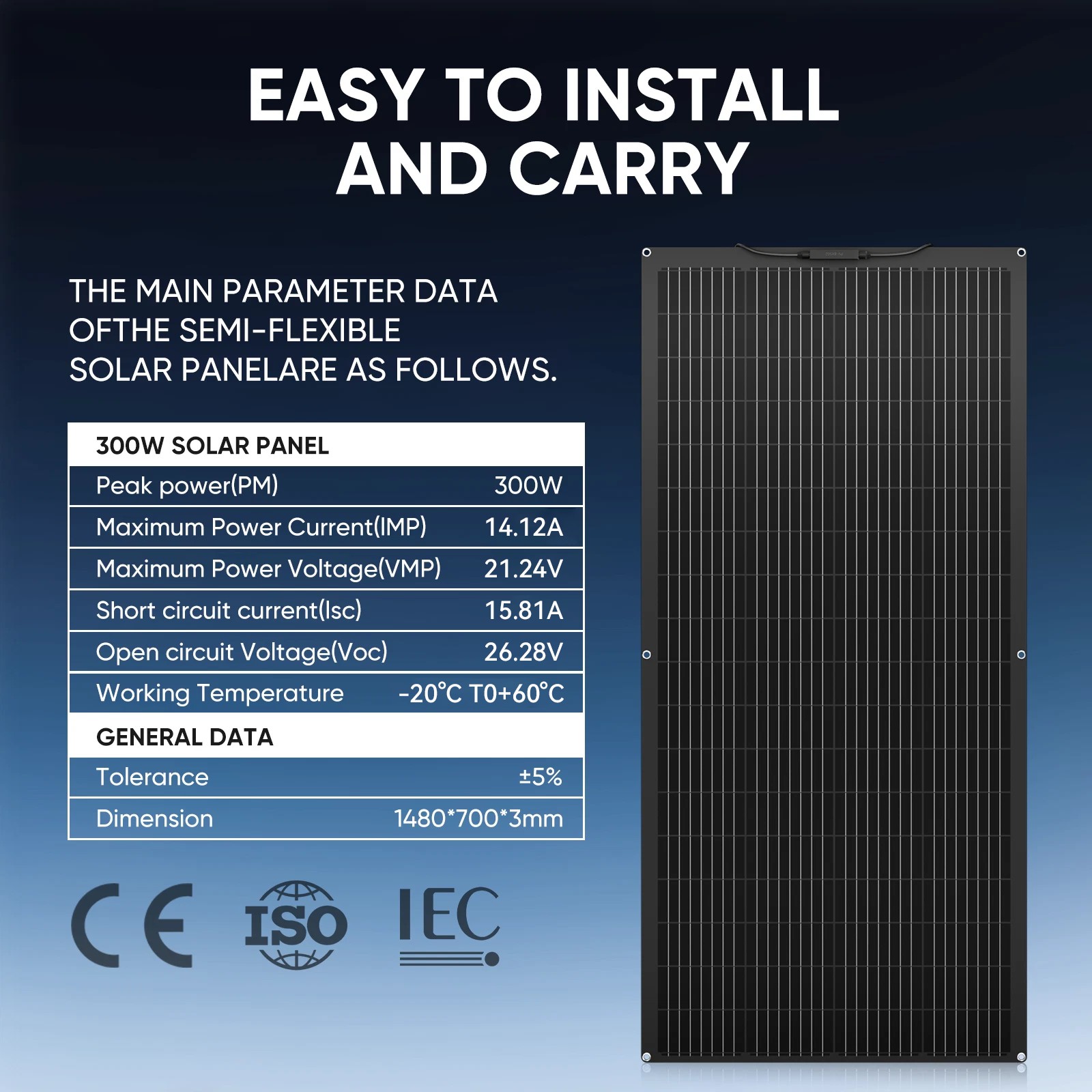 300W 12V Flexible Solar Panel Mono Portable Power Camping Home RV Battery Charge