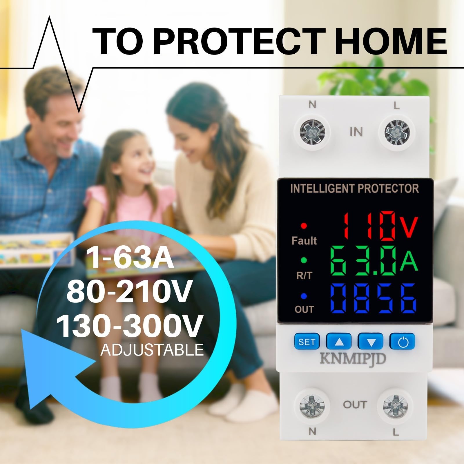 Adjustable Voltage Protector 110/230VAC 63A Smart Breaker with LED Display, Over