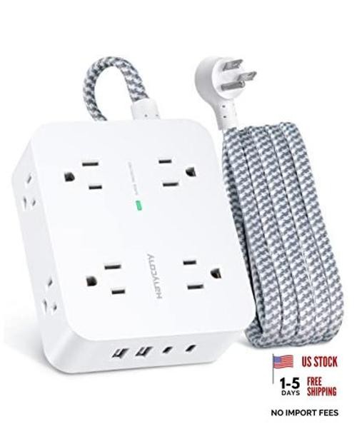6Ft Surge Protector Power Strip USB C, 1080J, 8 Outlet Extender | 6ft White