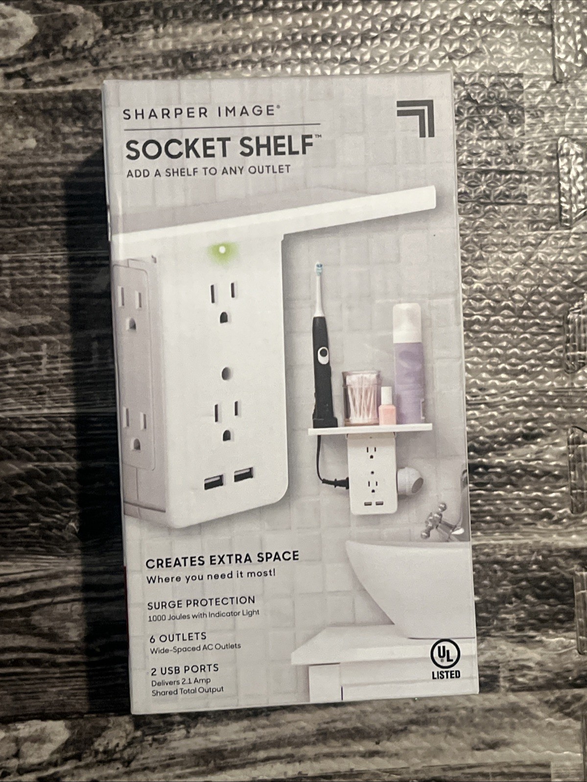 Sharper Image Socket Shelf Cordless Wall 6-Outlet Extender – White