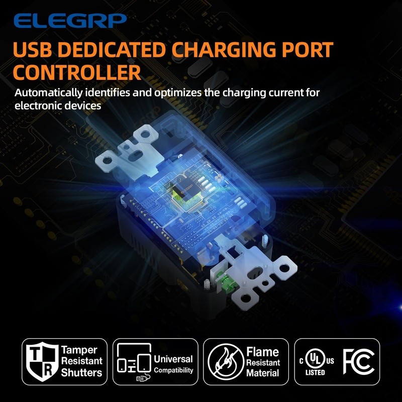 In-wall USB Charger Outlet Dual Ports High Speed Tamper Resistant 4.2A