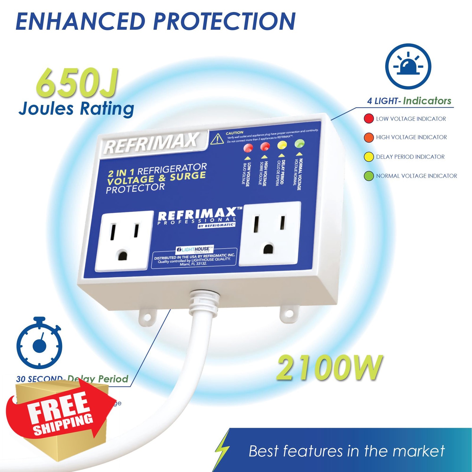 Refrimax Voltage and Surge Protector for Refrigerators 27 cu. ft. or More, Tw…