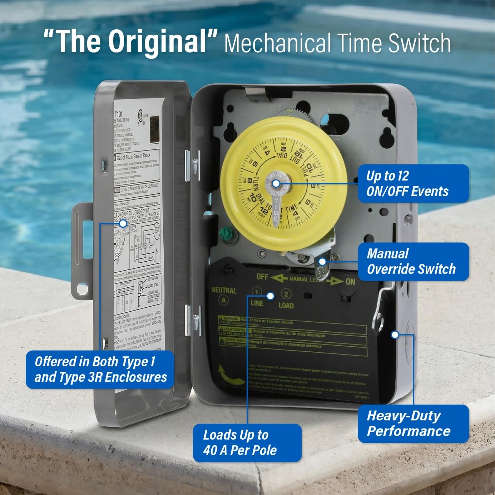 Heavy-duty timer mechanism with manual control for pumps & HVAC