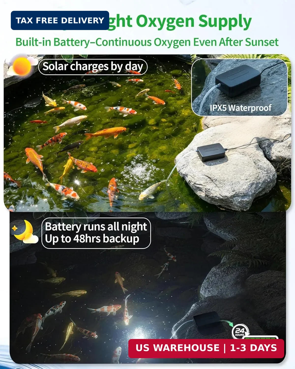 POPOSOAP 4W Solar Pond Aerator, Solar Air Pump for Pond with Battery Backup 24/7