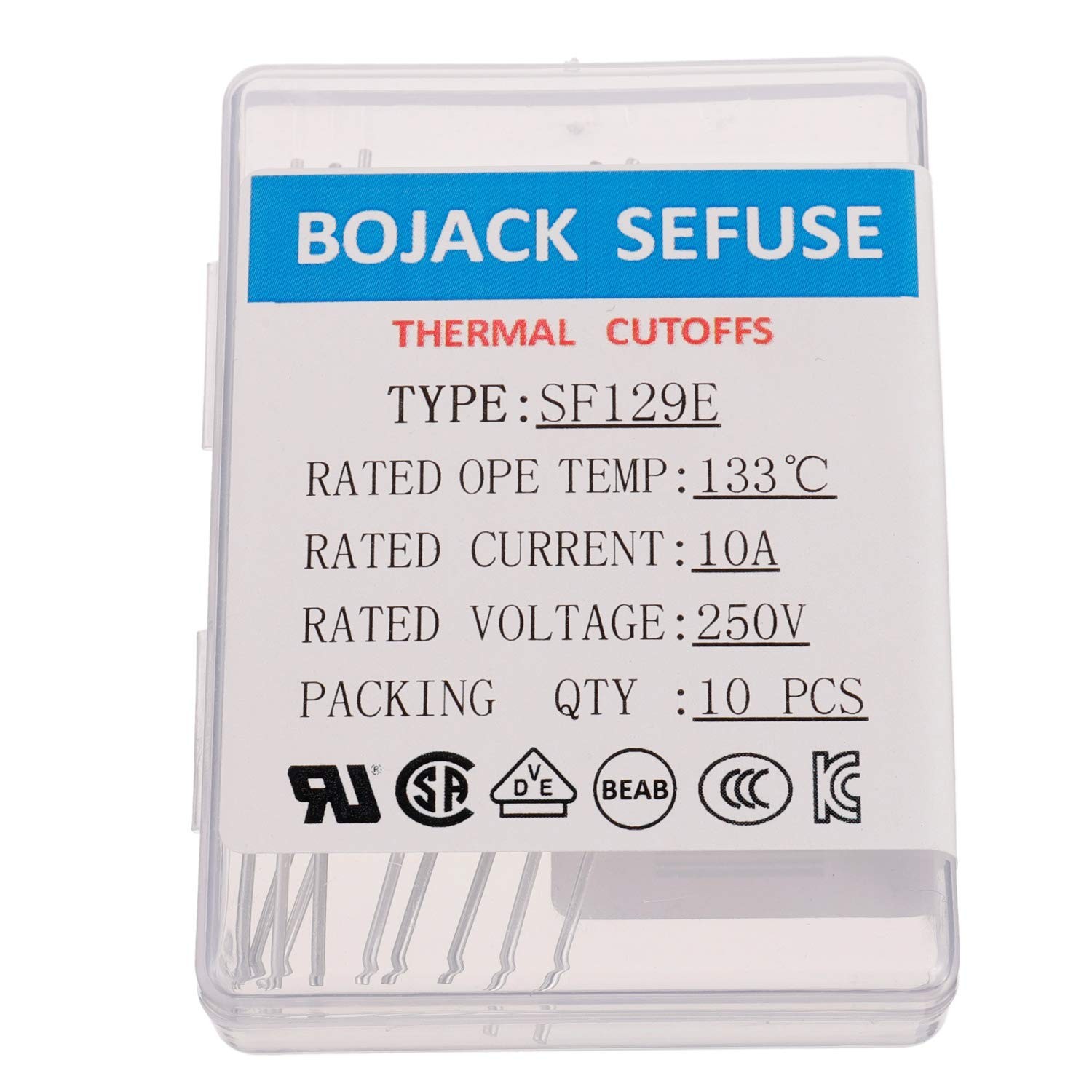 BOJACK SF129E SEFUSE 10A 250V Thermal Fuses 133 Degrees Celsius Thermal Cutoffs