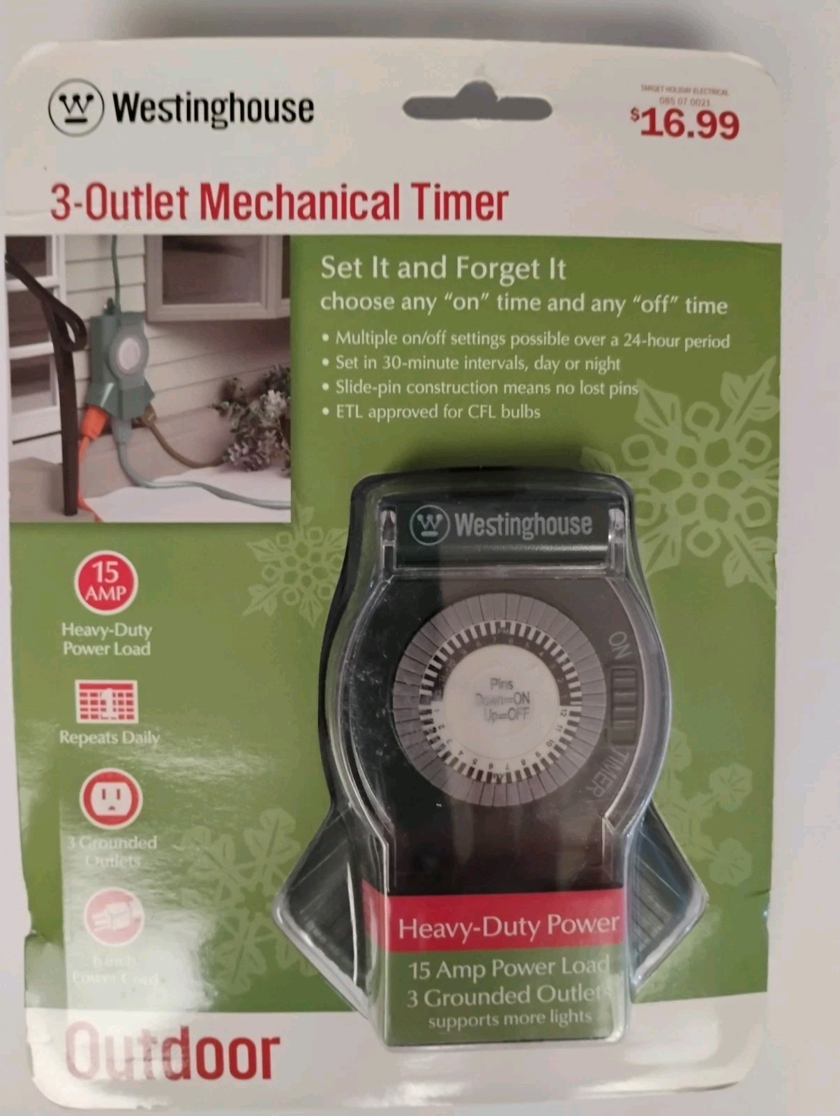 Timer Mechanical Westinghouse 3 Outlet Heavy Duty Power 15 Amp Power Outlet S