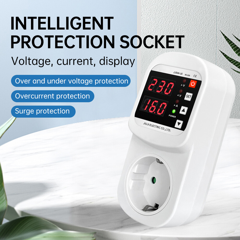 AC 220V LED Voltage Current Protection Socket Over/Undervoltage Adjustable 16A