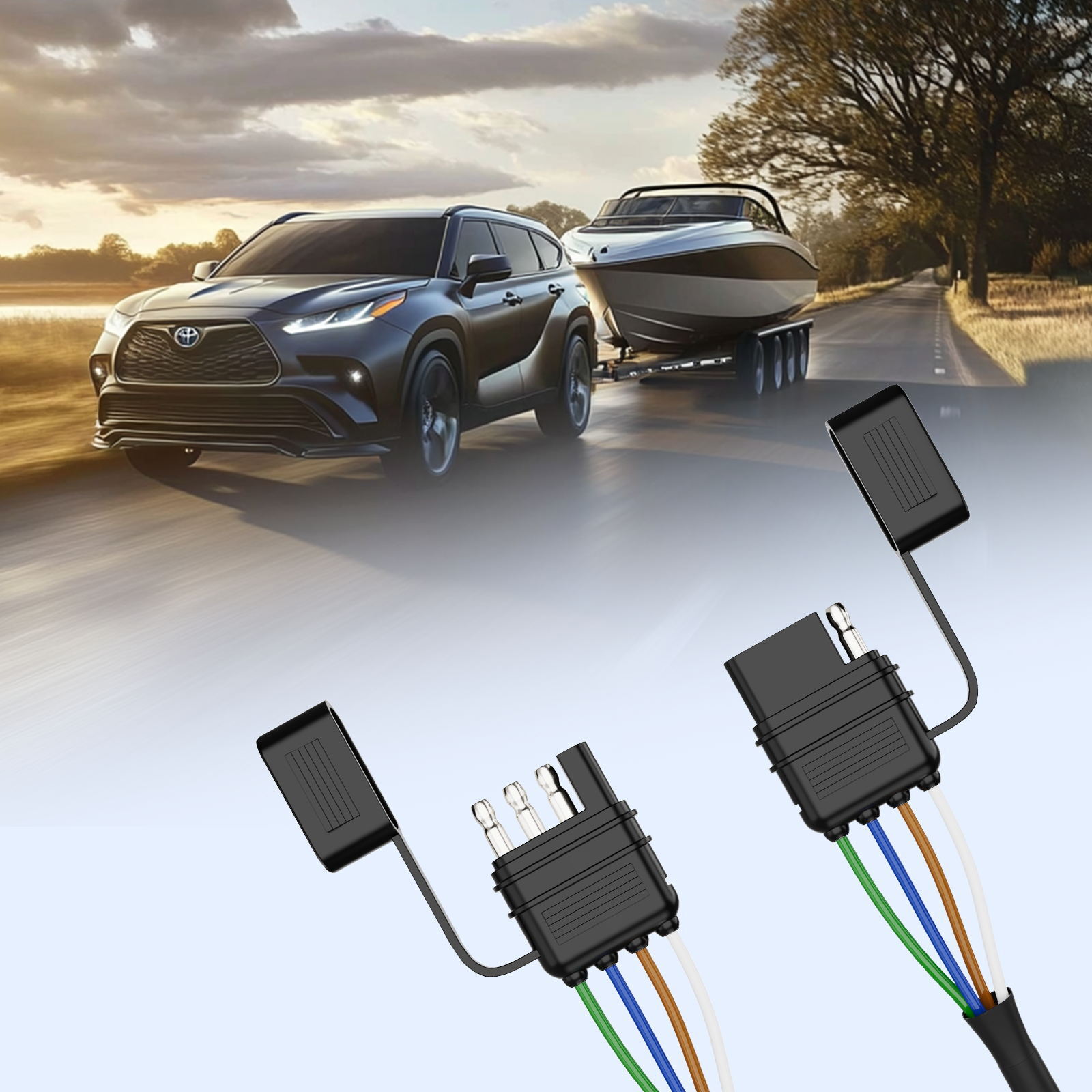 MICTUNING 4 Pin Flat Trailer Extension Cable 12inch 4 Way Connector Trailer-Side