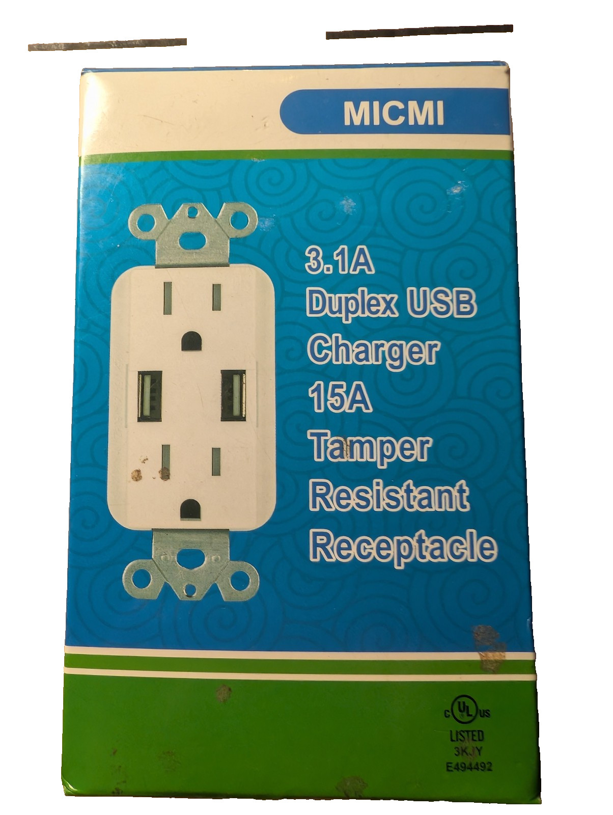 MICMI 15Amp 30W Dual USB Wall Outlet Tamper Resistant Duplex Receptacle