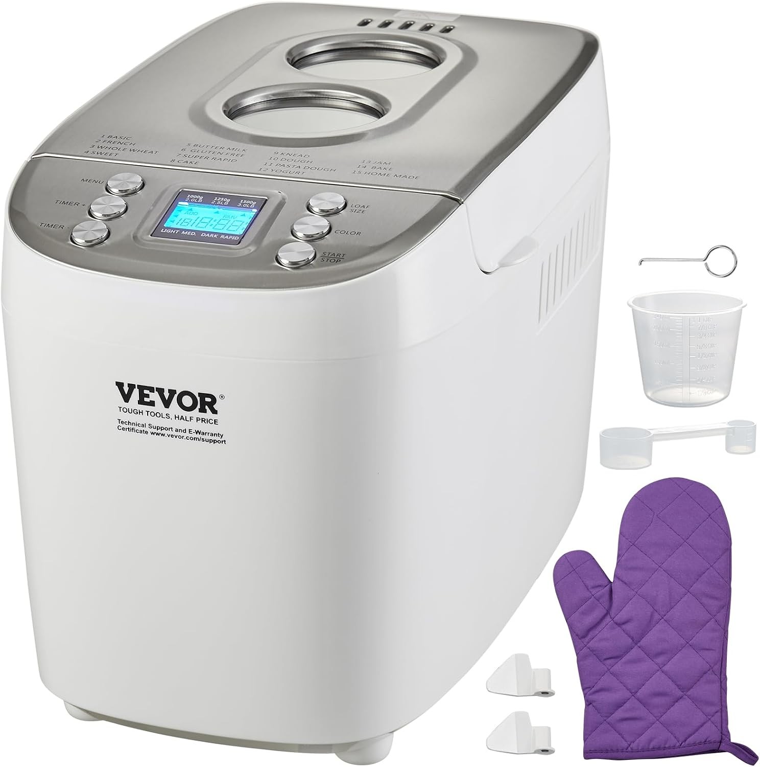 VEVOR Bread Maker, Dough Machine 15 Menus in 1, Non-Stick Ceramic Pan…