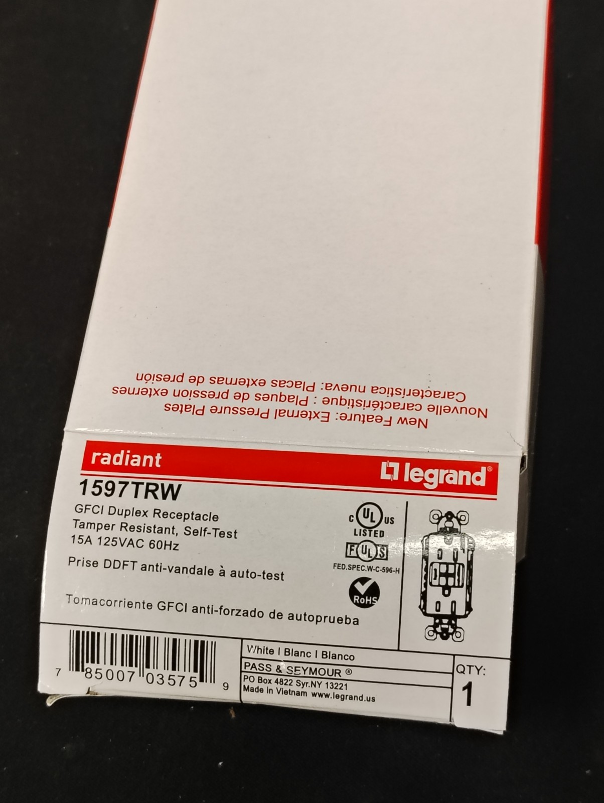 Legrand 1597TRW GFCI Receptacle Tamper Resistant Outlet 15A 125V