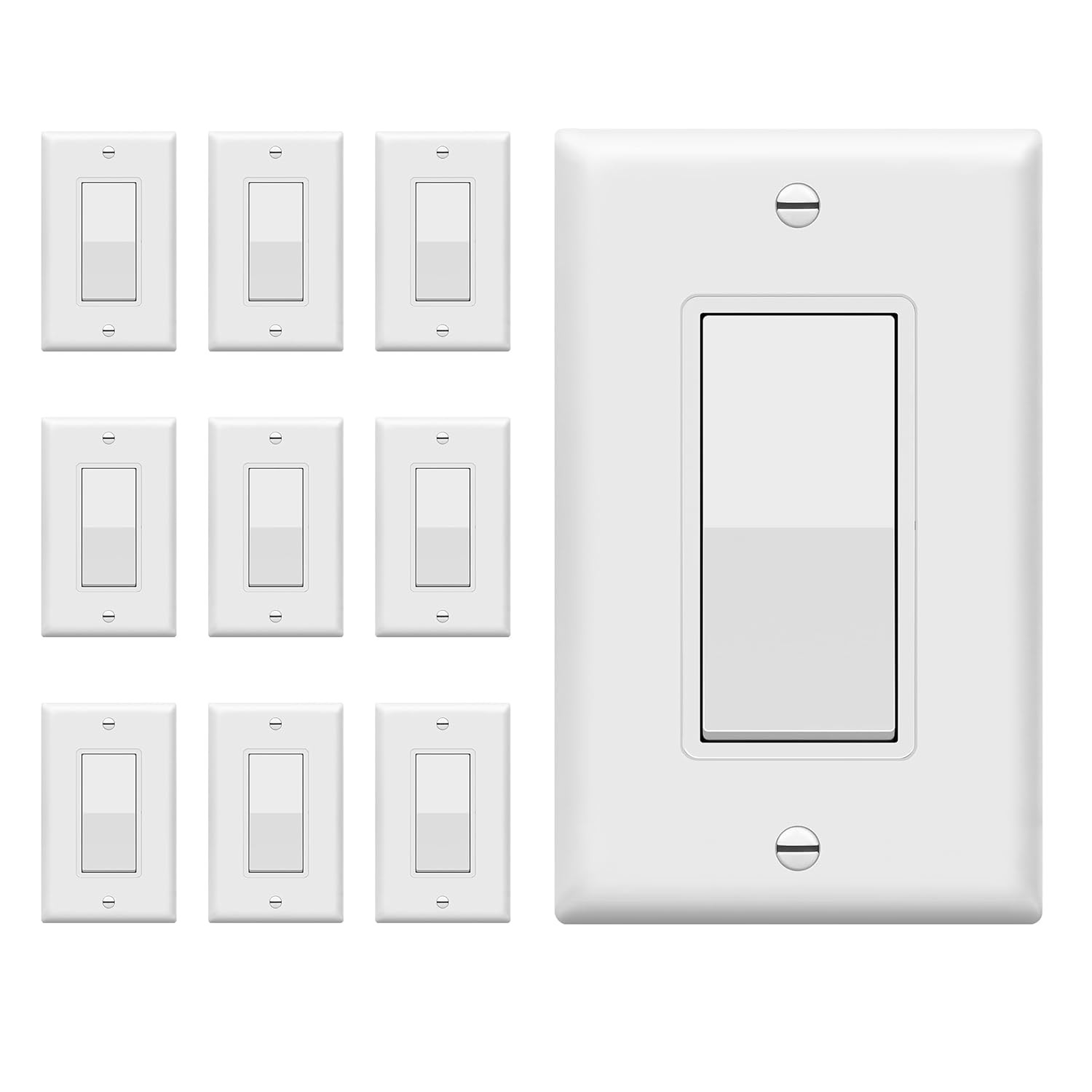 Decorator On/Off Paddle Switch with Wall Plates, Single Pole, 3 Wire, Grounding