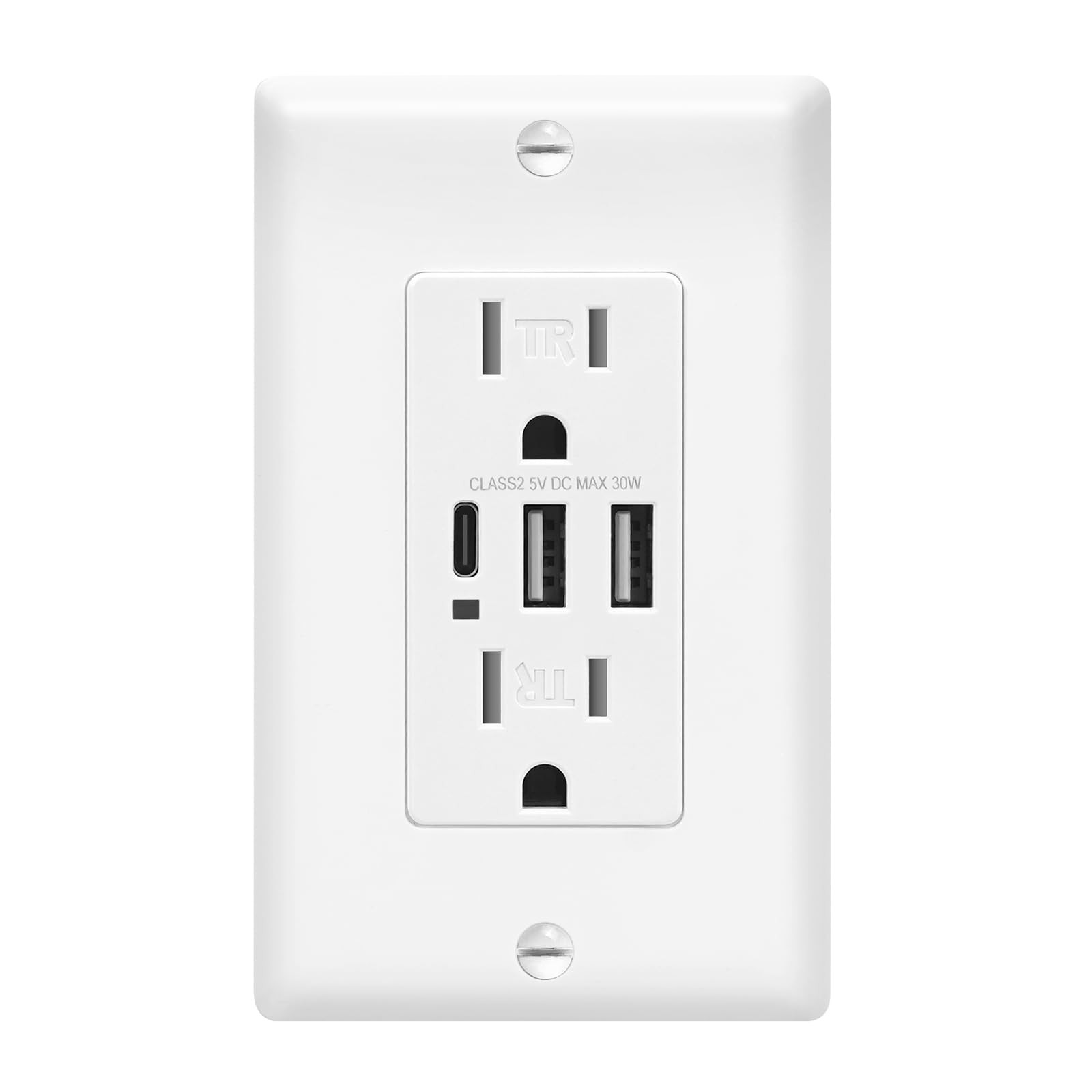 USB Wall Outlets 6.0A Charging Power Outlet Type A C 15 Amp Receptacle White