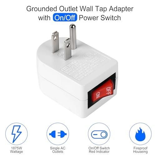 Grounded Outlet with on off Switch (4 Pack), Single Power Adapter Outlet 15A 187