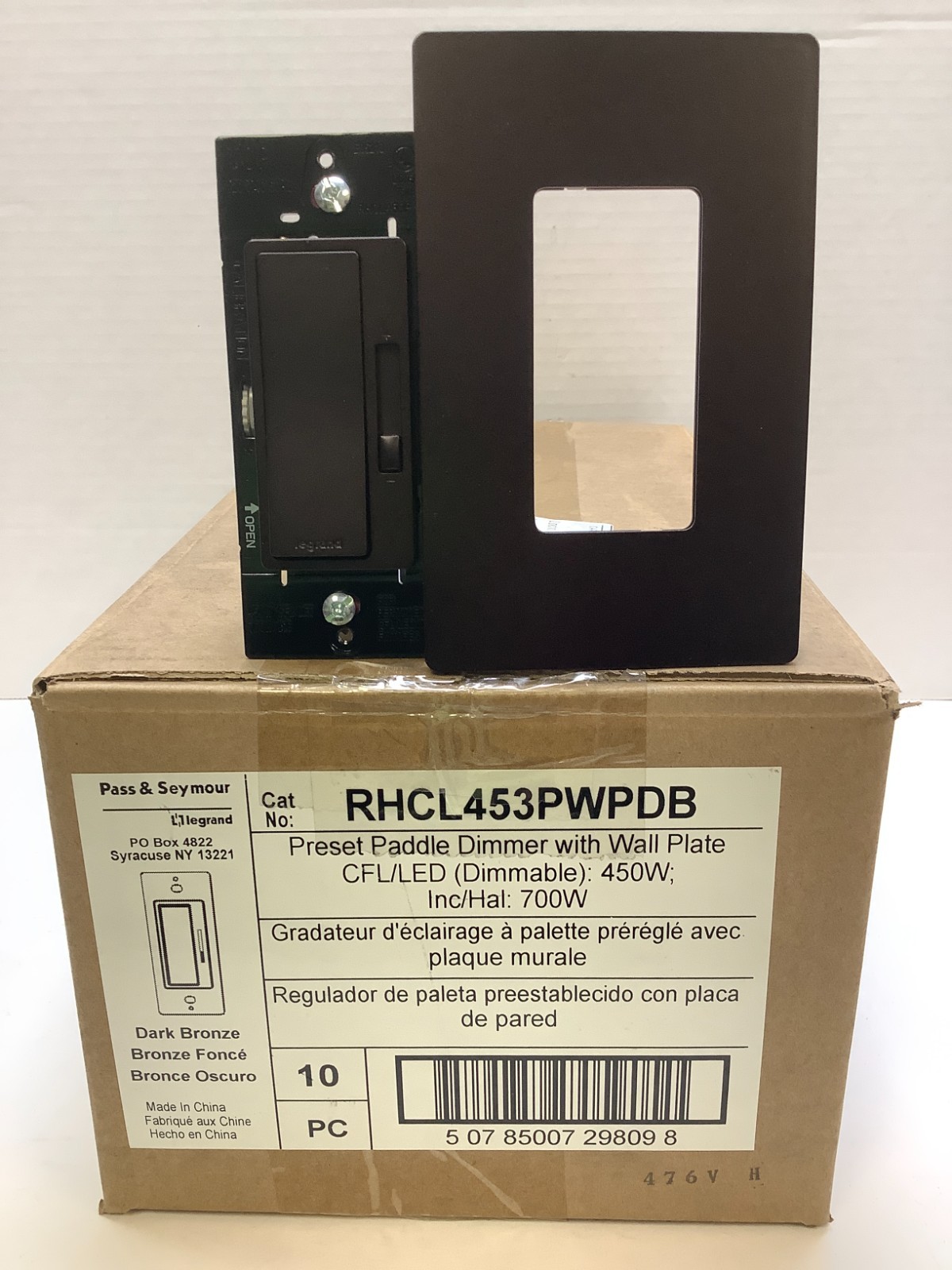 Legrand Preset Paddle Dimmer w/Wall Plate, CFL/LED (Dimmable), Dark Bronze, 10pk