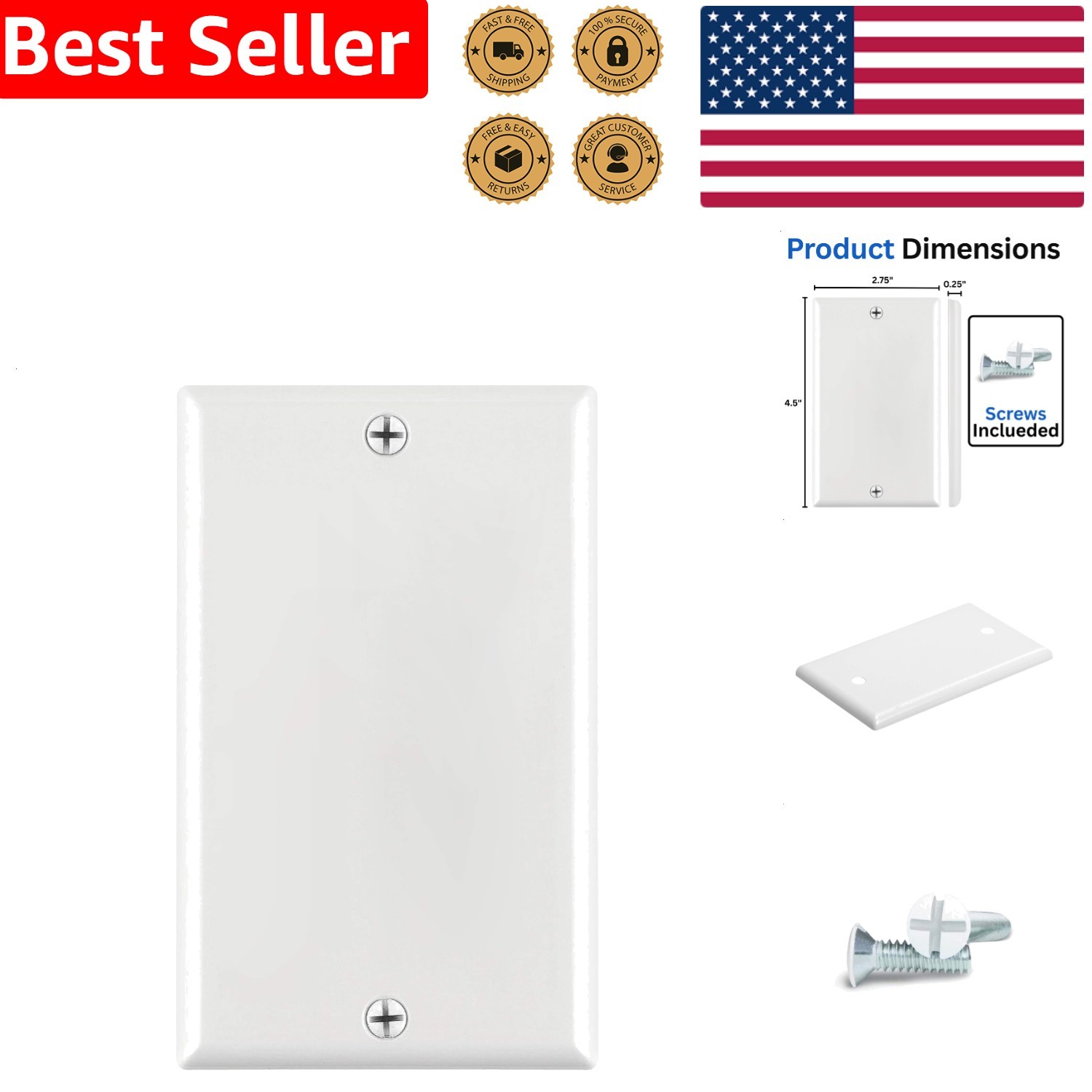 1 Gang Blank Cover Plate White Polycarbonate Thermoplastic Smooth Professional