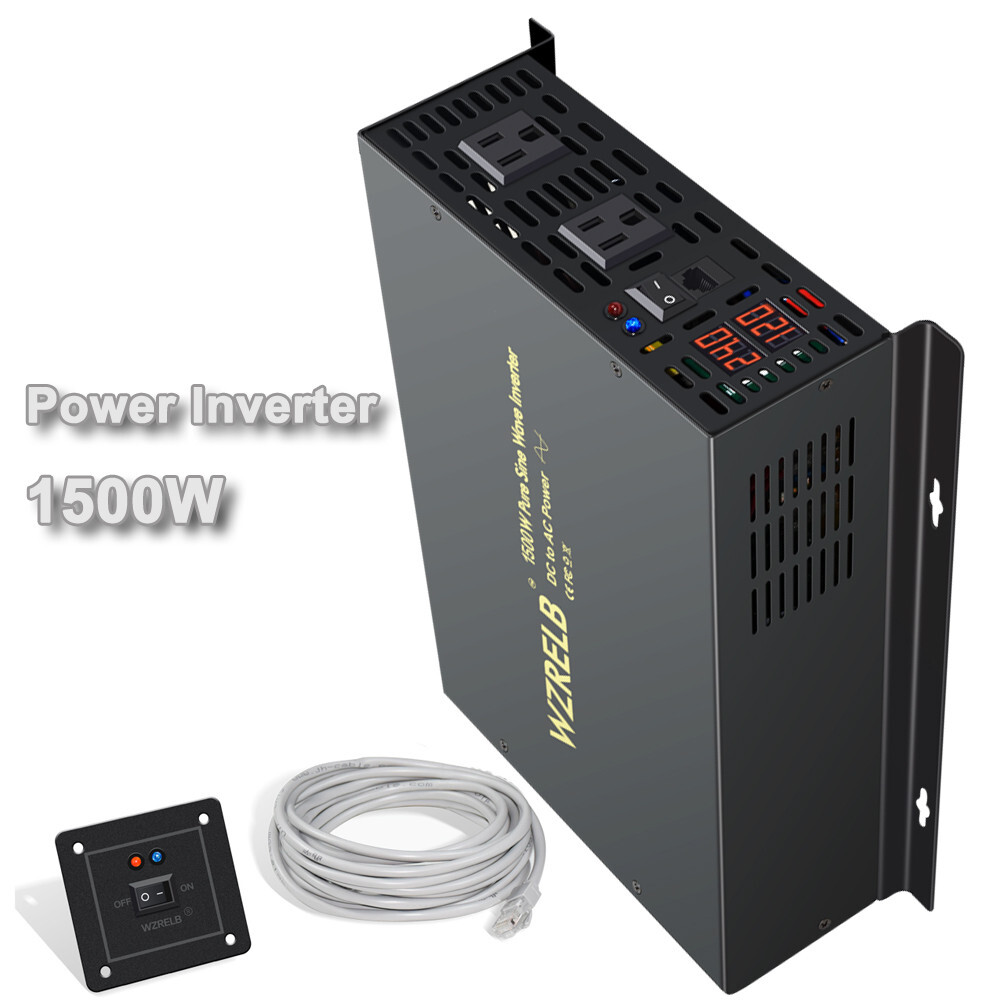 24V to 120V Pure Sine Wave Inverter 1500W Home Solar System Car RV Remote Switch