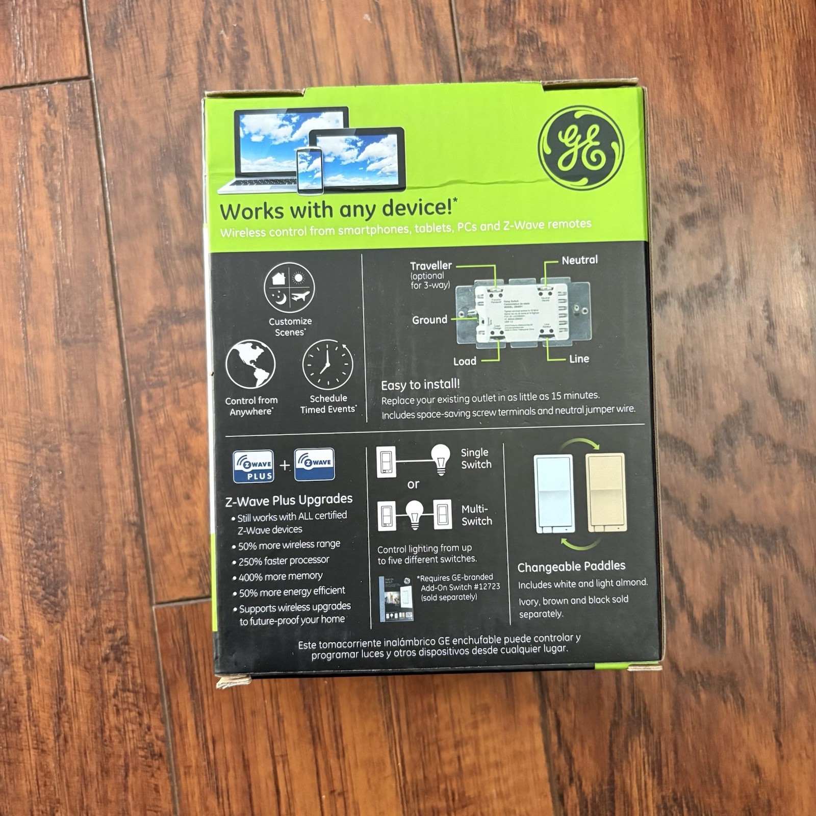 ZW4005 In-Wall Smart Switch GE Z-Wave Plus Paddle App Control White/Light Almond
