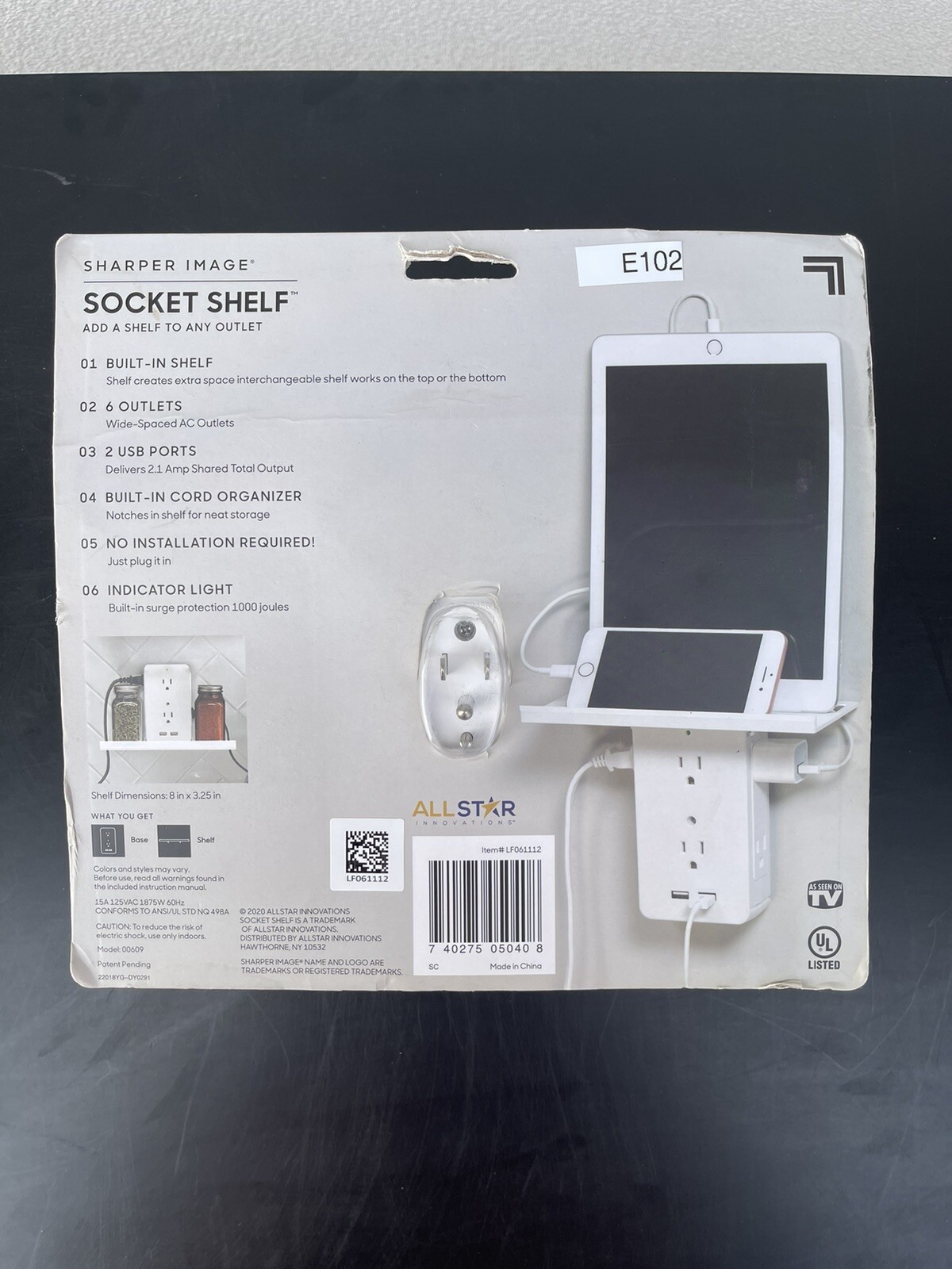 Sharper Image Socket Shelf Cordless Wall 6-Outlet Extender – White