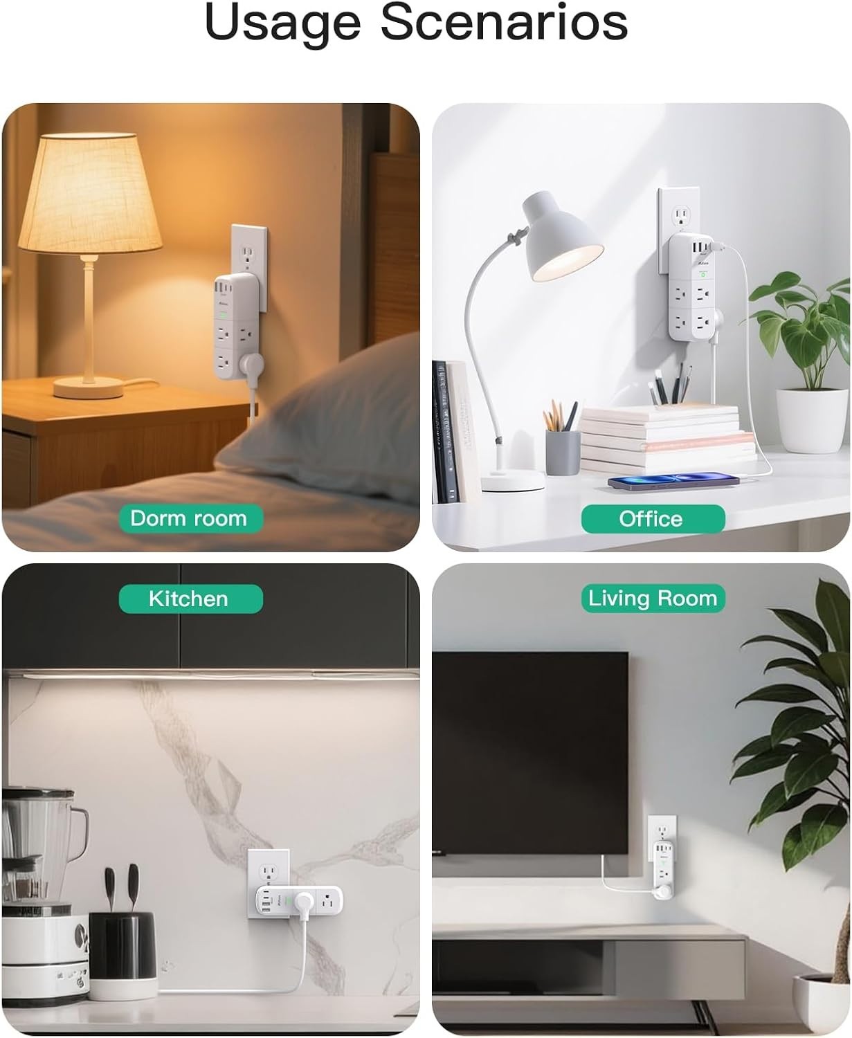 Surge Protector Outlet Extender – with Rotating Plug, 6 AC Multi Plug Outlet wit