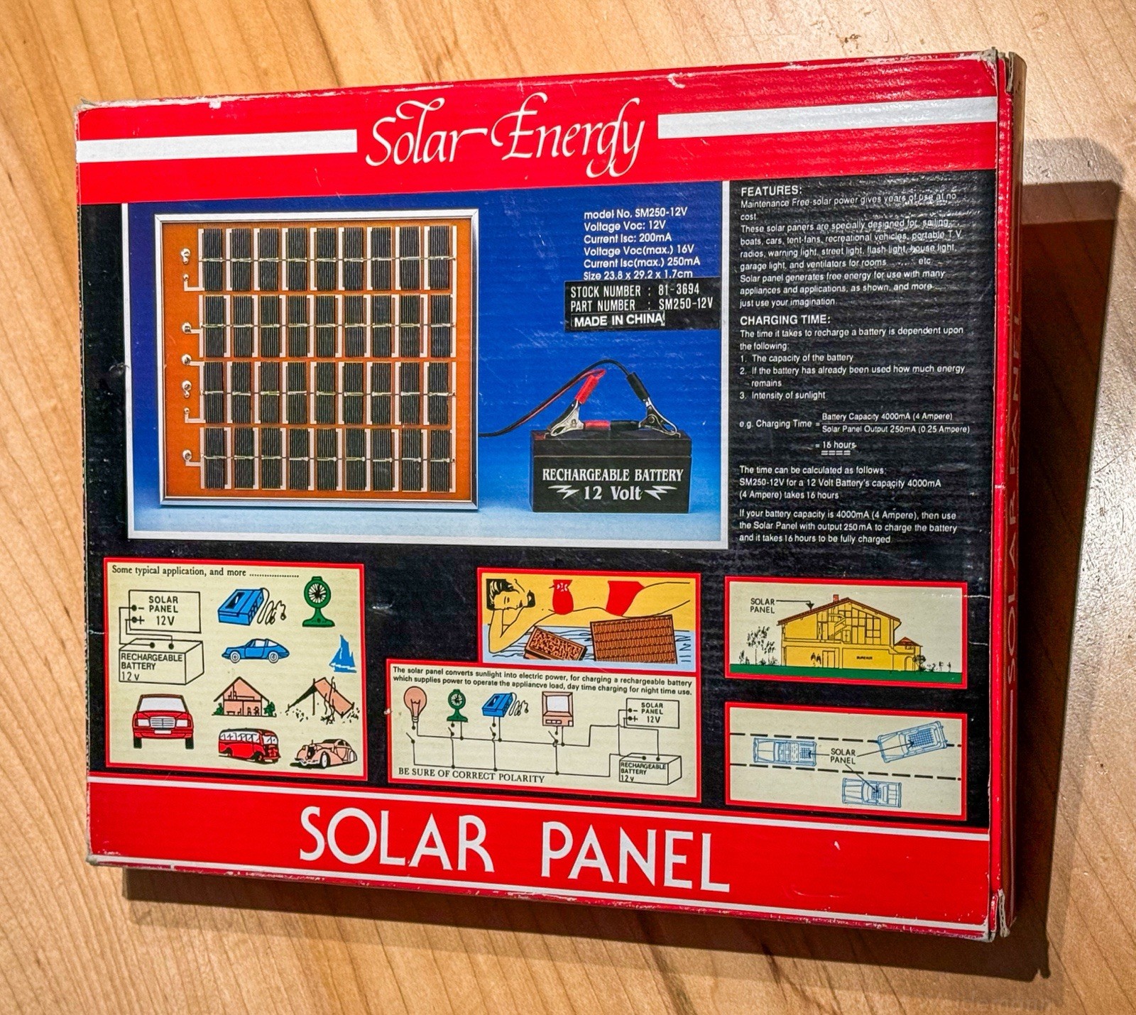 Solar Panel (Vintage China,’80?) SM250-12V, 200 Ma 16V Max, 23.8 x 29.2 x 1.7 cm