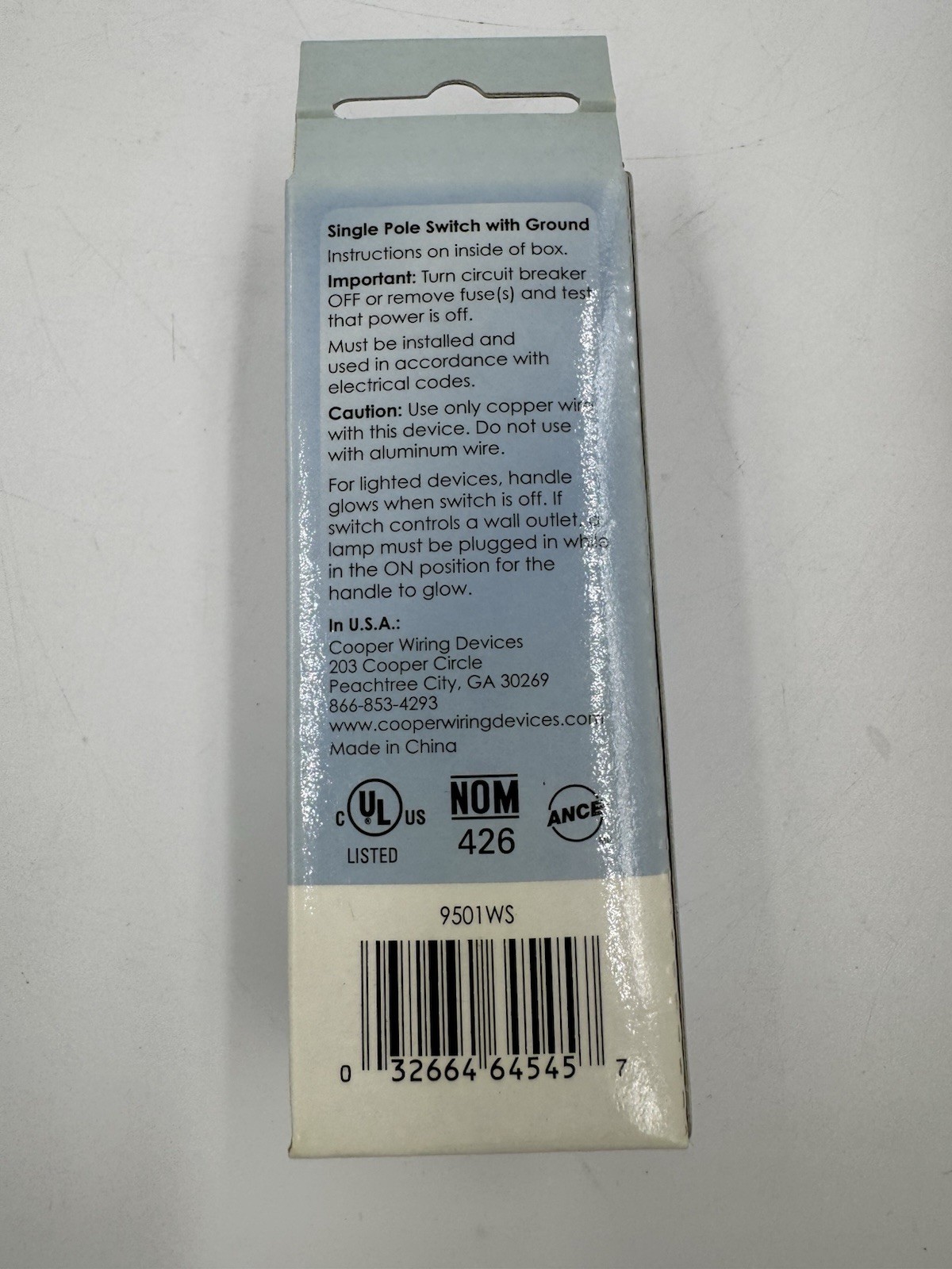 Cooper Aspire Design Single Pole Switch White Satin 9501WS New