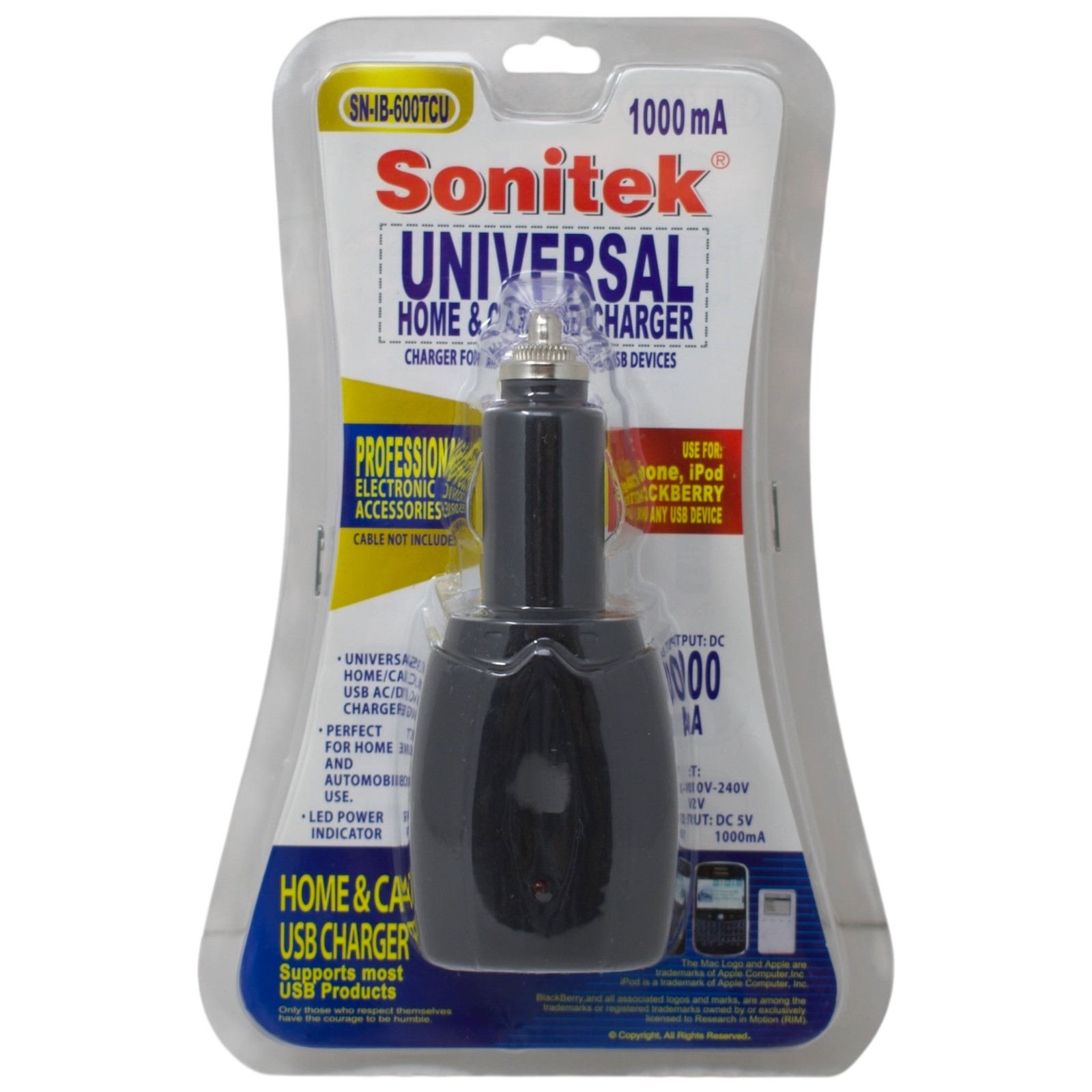 Universal Home/Car USB AC/DC Charger – 1000mA